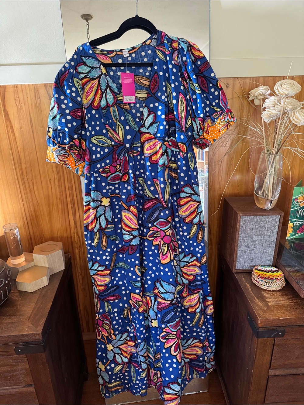 Tabitha BrownBright Blue Floral Midi Dress with Polka Accents-NEW